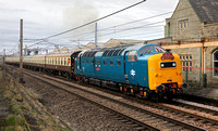 55009 departs from Carnforth with a test run to Carlisle and back on 29.3.23.
