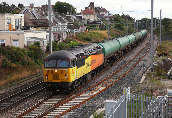 56105 passes Hest Bank on 29.8.13 with the Sinfin to Grangemouth empty tanks.