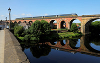 Grand Central 180108 heads over Yarm viaduct on 22.6.23 with 1A61 0853 Sunderland to London Kings Cross