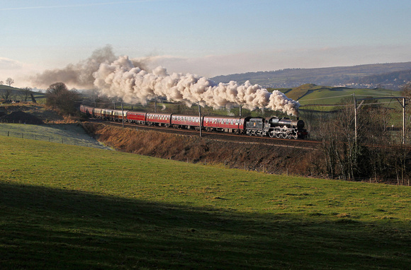 After the water stop at Carnforth Leander heads past Benson Hall  nr Hay fell  heading for Carlisle.