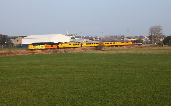 37116 & 37254 head along the Heysham branch nr Oxcliffe Rd with a Carlisle to Carlisle test train.