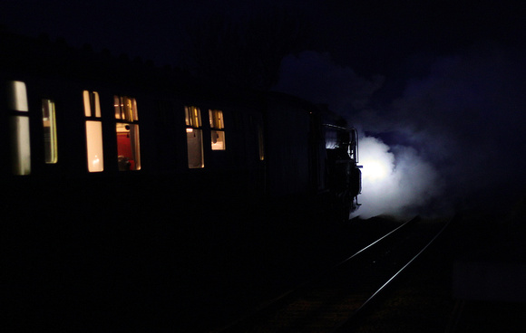 Night time Tornado, 60163 pulls away from Horton in Ribblesdale with the 17.15 from Skipton.