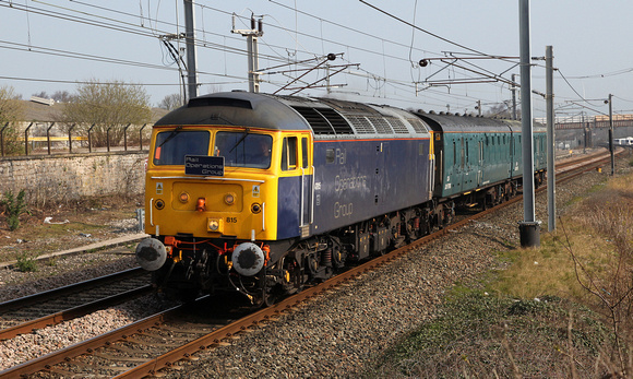 47815 heads past Carnforth with a Carlisle to Leicester move.