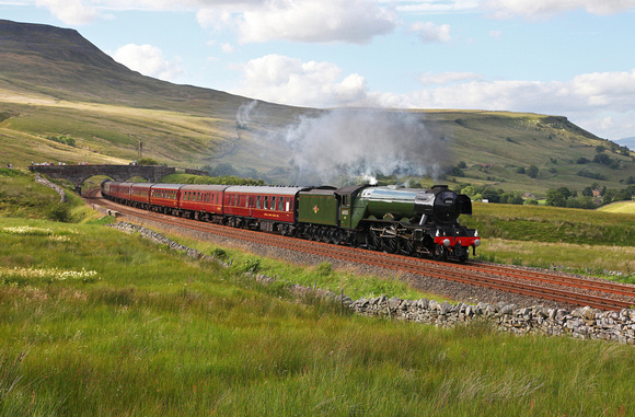 Flying Scotsman heads past Ais Gill with the returning 'Waverley' on 16.7.17.