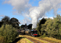 9F 92134 departs from Goathland  on 22.10.23 with a service for Pickering.