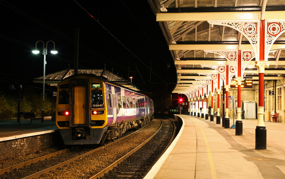 158845 pauses at Skipton on 30.11.13 with a Carlisle bound service.