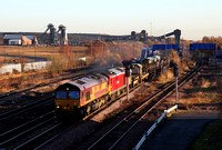 66116 & 60017 pass Hatfield & Stainforth  with a Scunthorpe to Doncaster and Toton engineers.