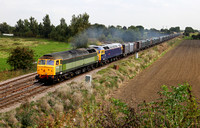 47812 & 47843 pass Whitley bridge Jc on 9.9.14 with its Drax to Doncaster Gypsum train.