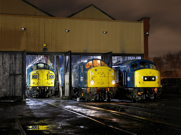 40135, 40012 & 45108 pause at Bury MPD during a Chris Gee photoshoot to recreate a North West Depot in the 80s.