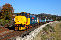 37402 heads away from Grange over Sands and passes Cart Lane on 25.10.16 with 2C47 to Barrow.