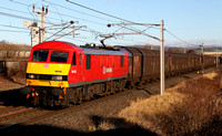 90036 heads past Carnforth on 5.12.13 with a Shieldmuir to Warrington extra mail.