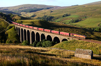 66088 heads over Arten Gill viaduct on  31.8.13 with a Drax to Carlisle service.