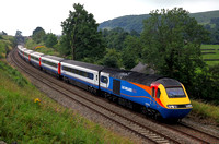 East Midlands 43054 & 43073 pass Langcliffe on 18.8.12 with UK Railtours St Pancras to Carlisle tour