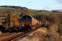 66421 & 66301 head past Keer Holme on 19.11.13 with 3J11 to Carnforth.