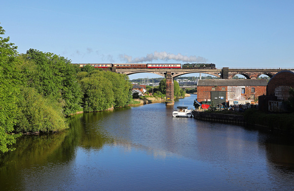 34046 'Braunton' heads over the River Weaver at Frodsham with Saphos trains Fellsman tour to Carlisle on 18.5.22