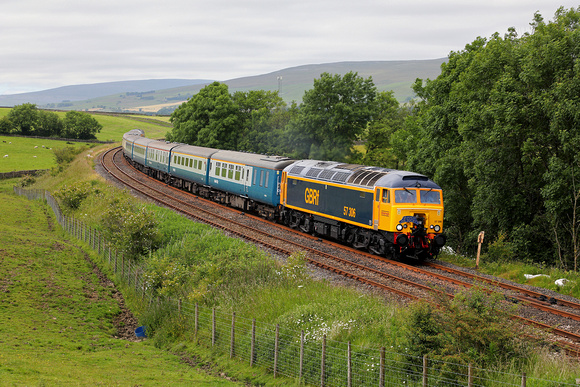 57306 passes Kettlesbeck on 23.6.24 with  Branch Line Society's 09.44 Glasgow Central - Blackburn.