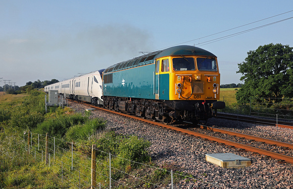 56081 & 807002 approaches Hitachi's Newton Aycliffe depot on 22.6.23 with 5Q14 07.02 Darlington to Merchant Park Sidings.