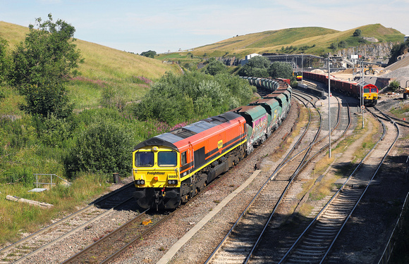 66605 approaches Peak Forest on 7.7.23 with 6M90 02.28 Brentford Town Days  to Tunstead.