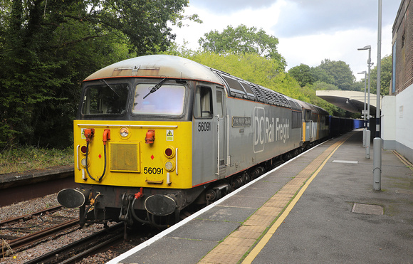 56091 & 56301 pauses at Chessington South on 3.10.23 with 6O15 12.01 Willesden Dc Rail Sidings to Chessington South.