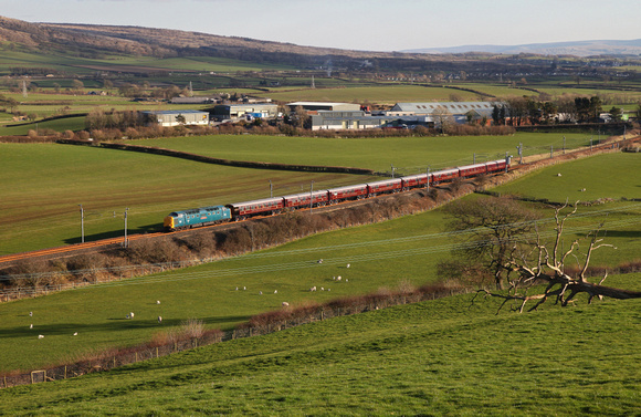 55002 passes Rowell on 10.3.14 with the Carnforth to Bo'ness ECS Royal Scotsman.