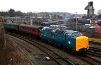 55002 departs Carnforth on 31.1.14 for Shildon to move 46229 back to York.