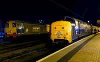 55002 arrives back at York with the 'Deltic Aberdonian' on 12.4.14, 20305 for company.