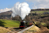 45596 works past the mound at Oakworth with the 13.00 from Keighley on 6.3.20.