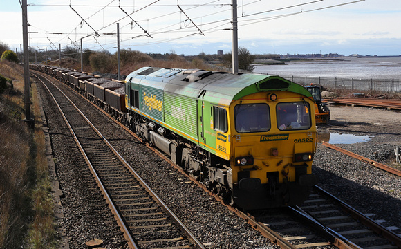 66522 heads past Hest Bank with a Crewe to Hellifield engineers on 6.3.16.