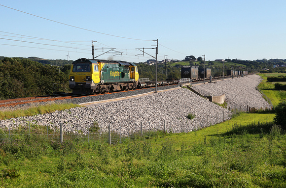 70002 heads away from Carnforth on 17.7.16 heading for Coatbridge.