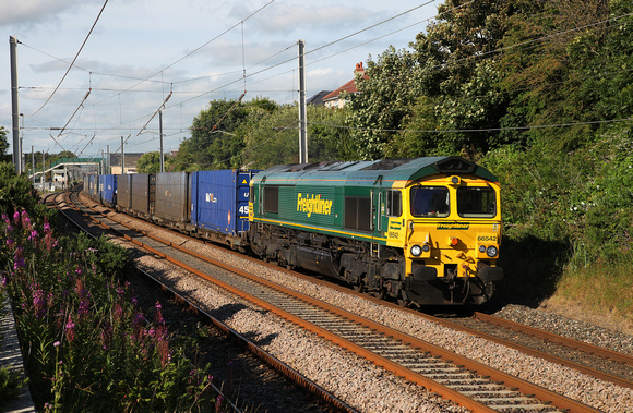 66542 heads past Hest Bank with a Coatbridge to Crewe liner on 17.7.16.