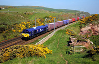 DB 66109 passes Lamberton with the Mossend to Tees Dock liner on 15.5.19.