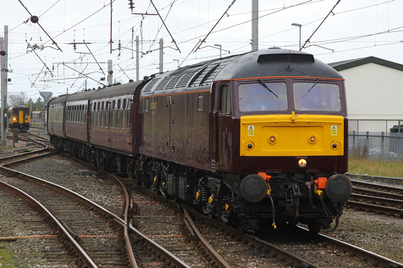 47854 returns to the mainline and departs Carnforth for Lincoln on 4.10.11