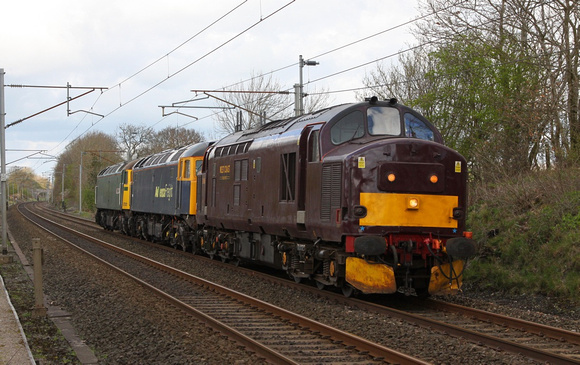 37685 & 57001 bring WC Rails latest loco 57006 from Heaton to Carnforth at Yealand on 11.4.11