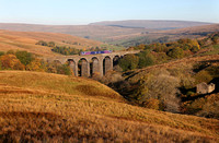A 158 heads over Dent Head viaduct with the 07.48 Leeds to Carlisle.