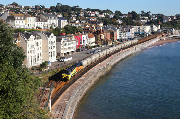 70810 heads past Dawlish on 26.9.18 with the 05.15 Aberthaw to Moorswater Cement train.