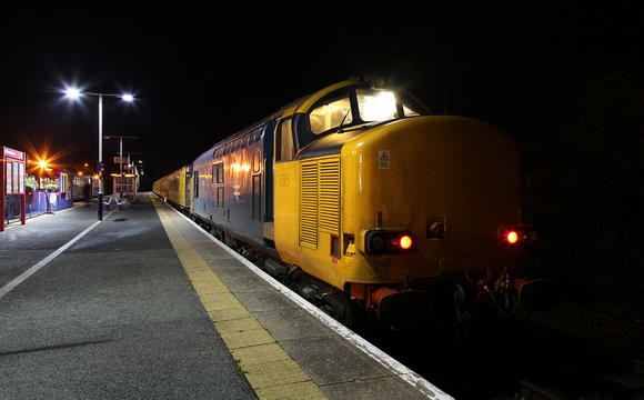 37610 arrives at Morecambe on 2.11.18 with a Blackpool North to Derby NR test train.