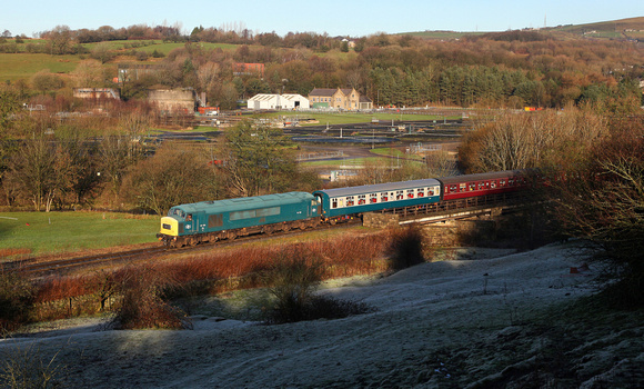 45108 approaches Irwell Vale with a returning Santa Special on 24.12.18