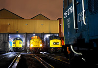40135, 40012, 45108 & 25279 pause at Bury MPD during a Chris Gee photoshoot to recreate a North West Depot in the 80s.