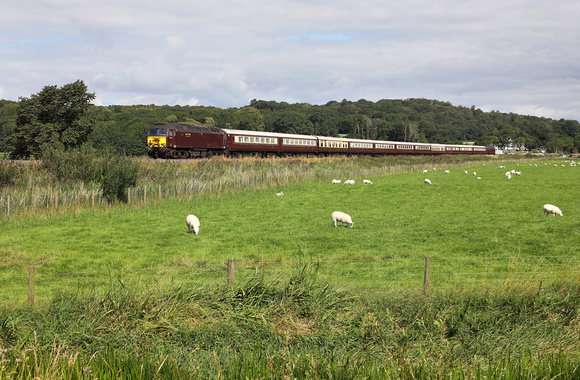 57314 heads the Manchester to Ravenglass Northern Belle towards Silverdale crossing on 2.8.19.