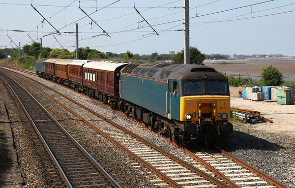 57313 joins the WCML at Hest Bank on 11.7.13.