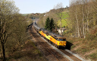 56090 & 56105 at Horsfall nr Todmorden on 30.3.21 with the Preston to Lindsey empty tanks.