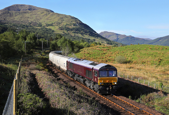 66743 at Torlundy nr Fort William on 29.5.19 with the Fort William to North Blyth empty Alcan train.