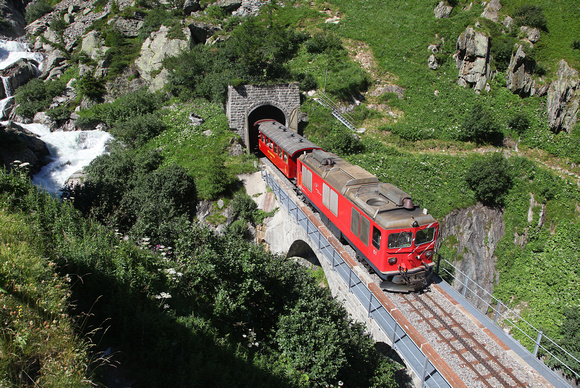 No 61 heads downhill from Gletsch on 10.7.15 with a service bound for Oberwald.