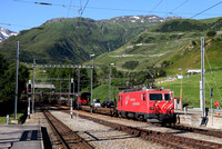 The car service through the New Furka tunnel for Oberwald loads at Realp on 10.7.15.