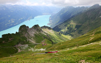 The Brienz Rothorn Railway that climbs up the Rothorn mountain and looks down on the Brienzerse lake