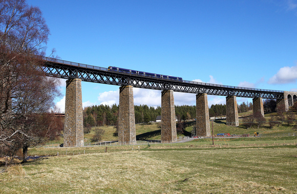 A 170 heads over Findhorn viaduct at Tomatin on 30.4.16  with a  Glasgow to Inverness service.