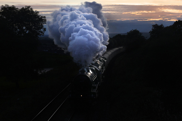 46115 & 35018 depart from Hellifield for York as the sun sets.