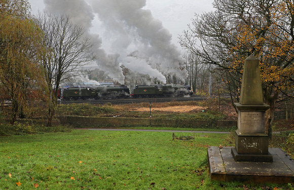 45562 'Alberta' and 46115 'Scots Guardsman' head away from Lancaster with the first 'Santa Special' run to Carlisle on 24.11.19