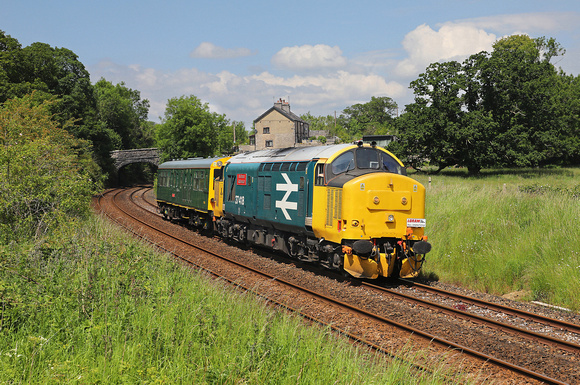 37418 passes Waterslack on 7.6.22 with Saloon Caroline on a Carlisle to Crewe tour.
