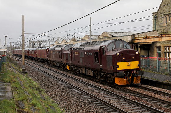 37685 & 37676 departs from Carnforth with the ECS for Fort William.